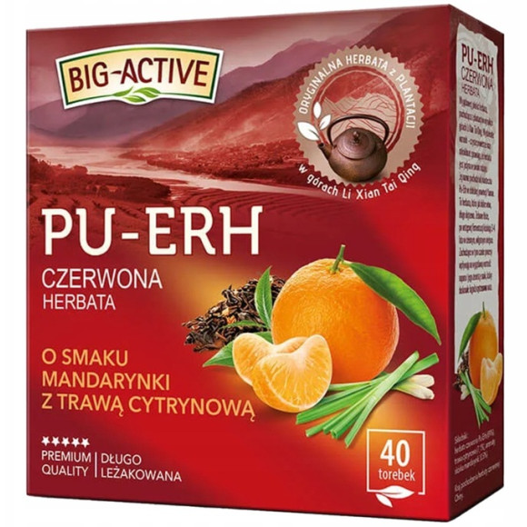 BIG-ACTIVE herbata PU-ERH MANDARYNKA TRAWA CYTRYNOWA 40 torebek