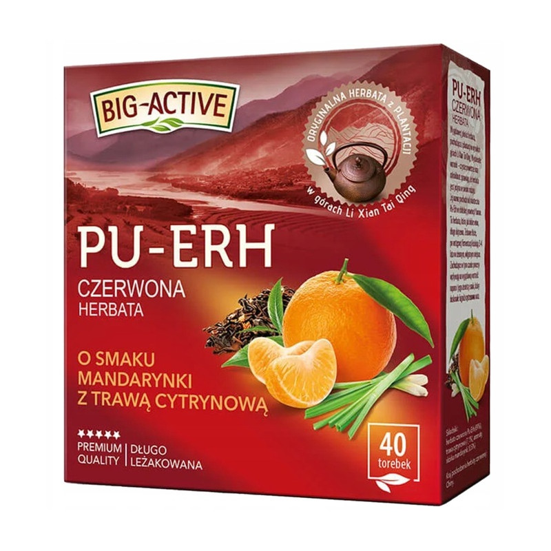 BIG-ACTIVE herbata PU-ERH MANDARYNKA TRAWA CYTRYNOWA 40 torebek
