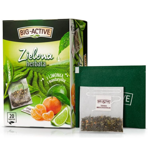 BIG-ACTIVE HERBATA ZIELONA Z LIMONKĄ I MANDARYNKĄ 20 KOPERTEK