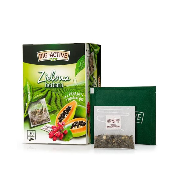 BIG-ACTIVE HERBATA ZIELONA PAPAJA JAGODY GOJI ekspresowa 20 kopertek