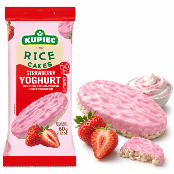 Kupiec WAFLE RYŻOWE W POLEWIE JOGURTOWEJ TRUSKAWKOWE 60G