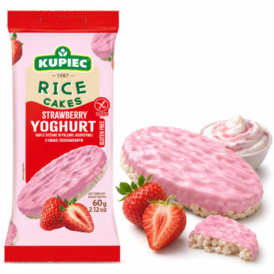 Kupiec WAFLE RYŻOWE W POLEWIE JOGURTOWEJ TRUSKAWKOWE 60G
