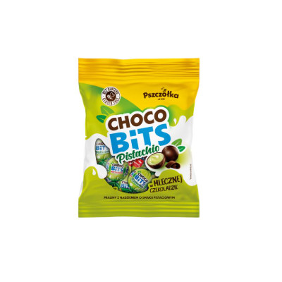 PSZCZÓŁKA CUKIERKI CHOCO BITS PISTACHIO  praliny 90G KRÓTKA DATA