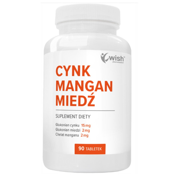 WISH CYNK + MANGAN + MIEDŹ Regeneracja Skóry Mocne Włosy Paznokcie 90 tabl.