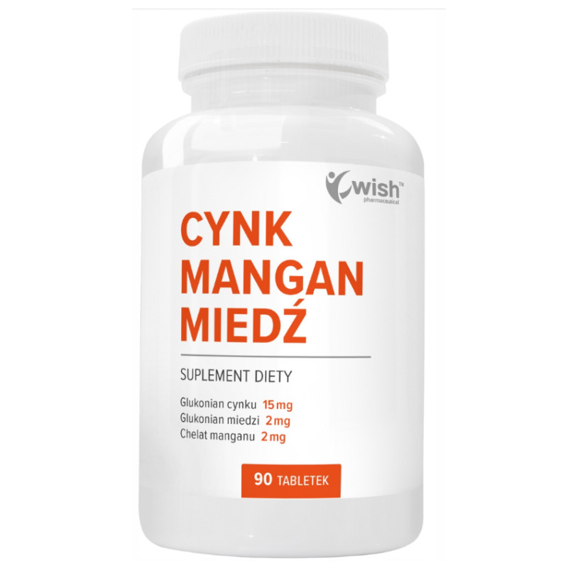 WISH CYNK + MANGAN + MIEDŹ Regeneracja Skóry Mocne Włosy Paznokcie 90 tabl.