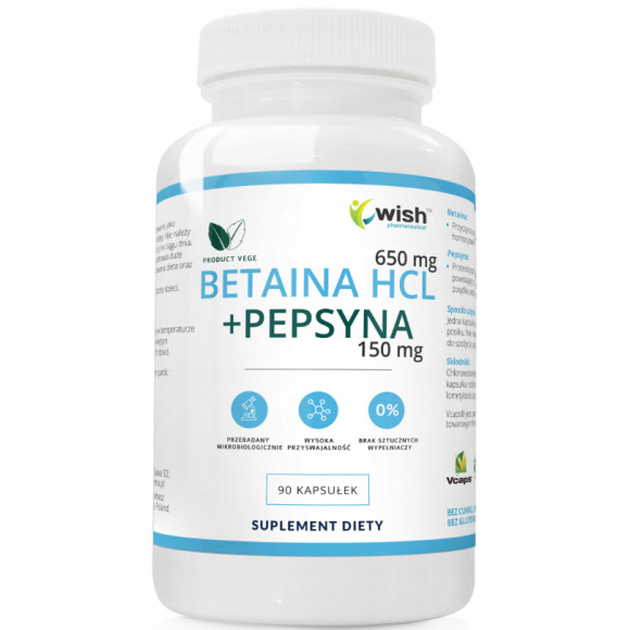 WISH BETAINA 650MG + PEPSYNA 150MG wsparcie TRAWIENIE odżywienie 90 kaps.
