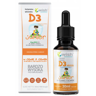 WISH Naturalna WITAMINA D3 JUNIOR 800IU wsparcie ODPORNOŚĆ KOŚCI 30ML