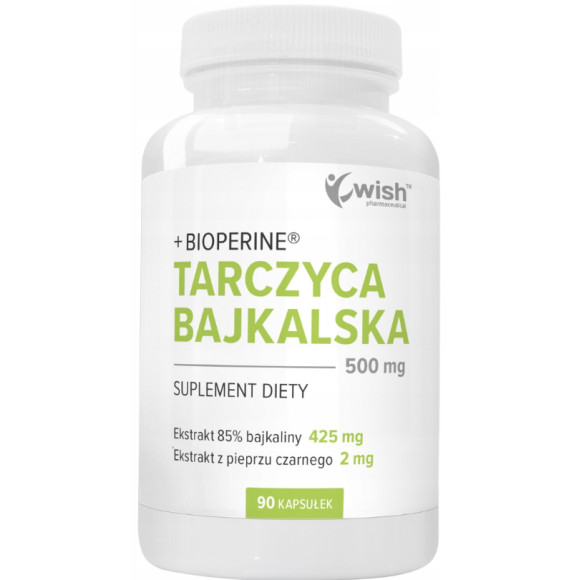 WISH TARCZYCA BAJKALSKA 500 mg + BIOPERINE wsparcie SERCE SPOKÓJ 90KAPS