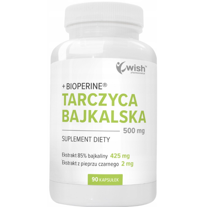 WISH TARCZYCA BAJKALSKA 500 mg + BIOPERINE wsparcie SERCE SPOKÓJ 90KAPS