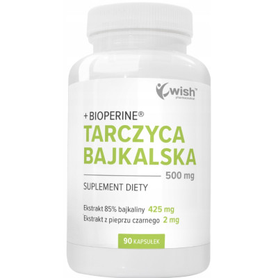 WISH TARCZYCA BAJKALSKA 500 mg + BIOPERINE wsparcie SERCE SPOKÓJ 90KAPS