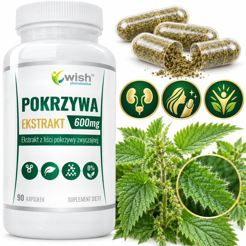 WISH POKRZYWA ZWYCZAJNA EKSTRAKT 600MG wsparcie ODPORNOŚĆ WŁOSY 90 KAPSUŁEK