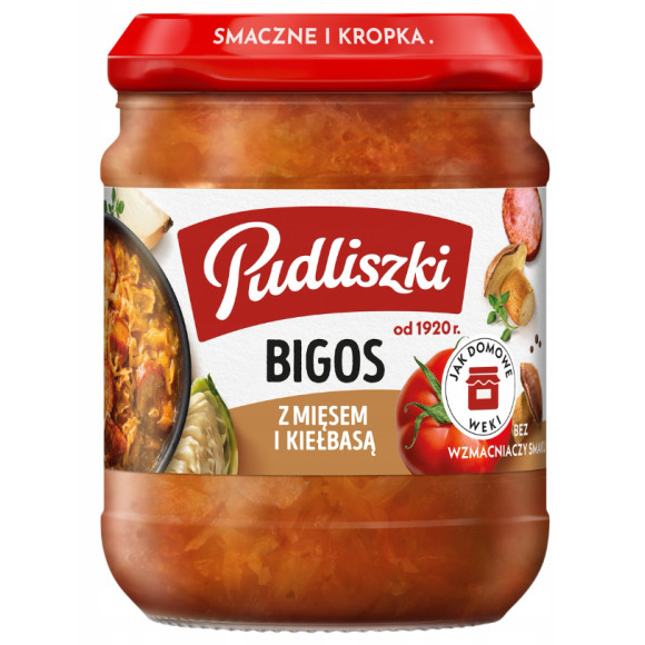 Pudliszki BIGOS Z MIĘSEM I KIEŁBASĄ  gotowe danie  SŁOIK 450g