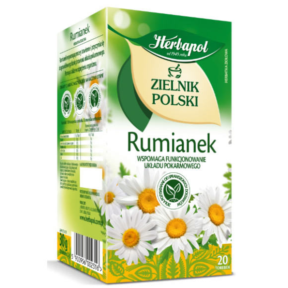 Herbapol POLSKI ZIELNIK RUMIANEK wsparcie TRAWIENIE WZDĘCIA 20 SASZETEK