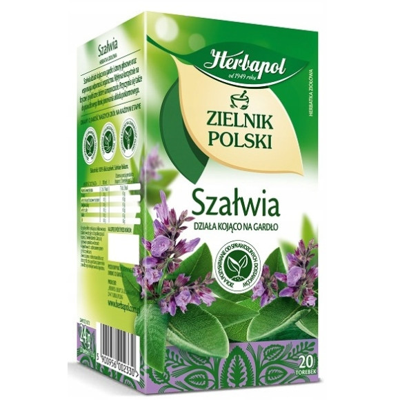 Herbapol POLSKI ZIELNIK SZAŁWIA wsparcie INFEKCJE GARDŁO 20 SASZETEK