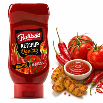Pudliszki KETCHUP OGNISTY ostry pikantny bez konserwantów 480G