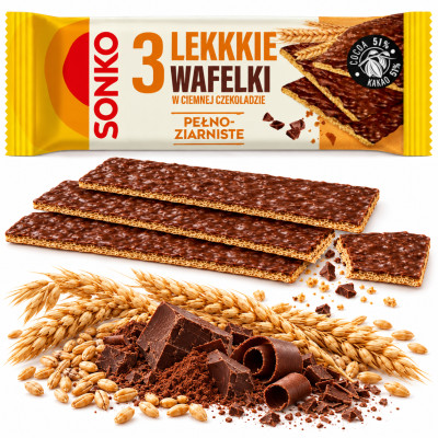 Sonko WAFELKI pełnoziarniste W CIEMNEJ CZEKOLADZIE pyszne chrupkie 36g