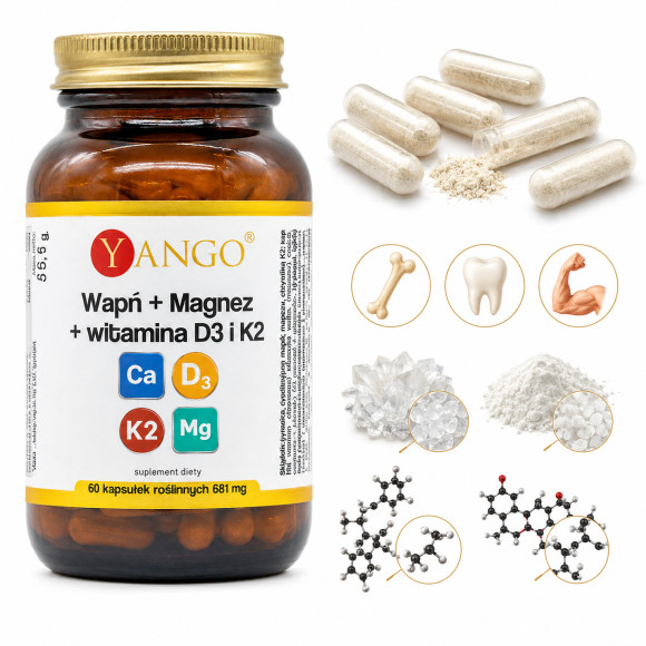 Yango WAPŃ + MAGNEZ + WITAMINA D3 I K2 – 60 KAPSUŁEK
