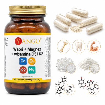 Yango WAPŃ + MAGNEZ + WITAMINA D3 I K2 – 60 KAPSUŁEK
