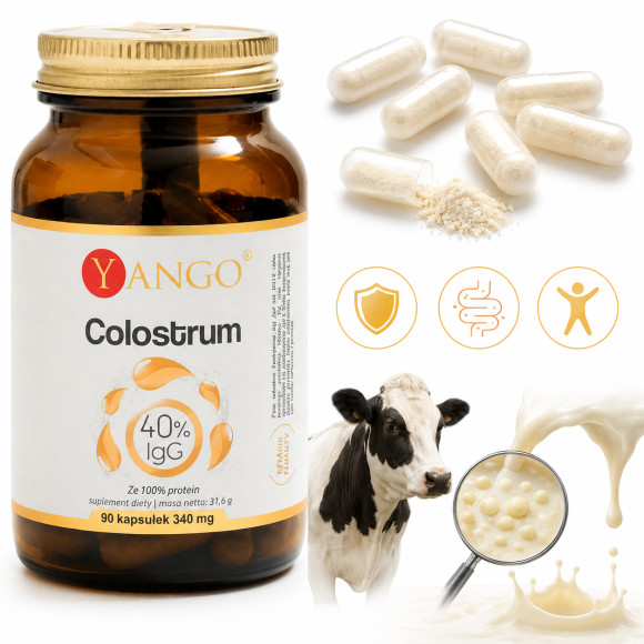 Yango COLOSTRUM siara bydlęca 40% IGG wsparcie ODPORNOŚĆ 90 KAPSUŁEK