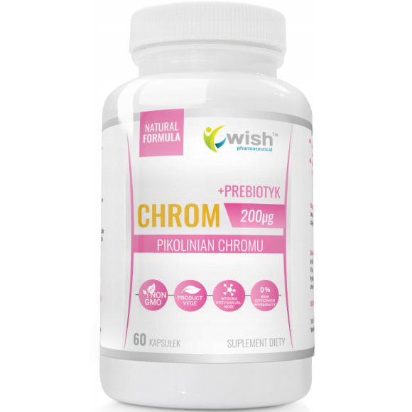 WISH Chrom Pikolinian Chromu 200mcg + Prebiotyk Produkt Vege 60 Kapsułek