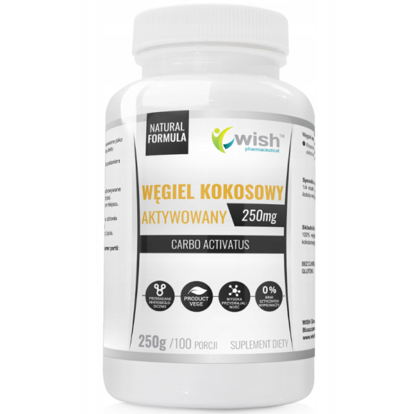 WISH Węgiel Kokosowy AKTYWOWANY 250g 100 porcji wsparcie: problem z gazami