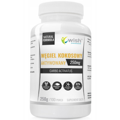 WISH Węgiel Kokosowy AKTYWOWANY 250g 100 porcji wsparcie: problem z gazami
