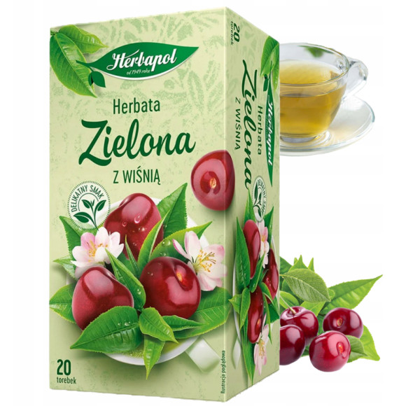 Herbapol herbata ZIELONA Z WIŚNIĄ 20 SASZETEK