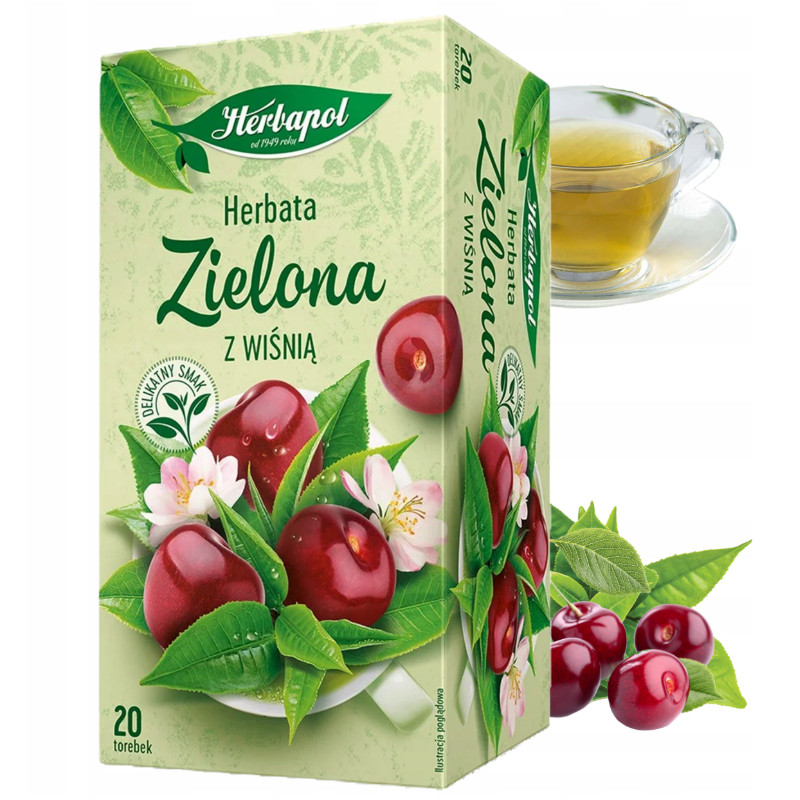 Herbapol herbata ZIELONA Z WIŚNIĄ 20 SASZETEK