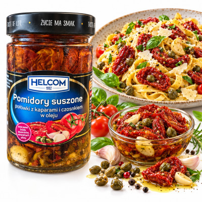 Helcom POMIDORY SUSZONE POŁÓWKI Z KAPARAMI I CZOSNKIEM W OLEJU 280g 327ml