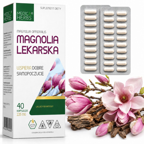 Medica Herbs MAGNOLIA LEKARSKA wsparcie MENOPAUZA KORTYZOL SPOKÓJ 40 kaps.
