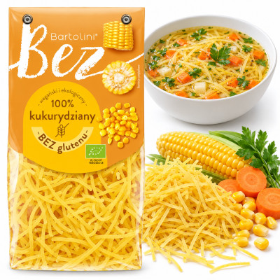 Bartolini MAKARON EKO BEZGLUTENOWE BEZJAJECZNY KUKURYDZIANY 250g KRAJANKA