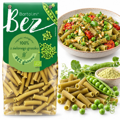 Bartolini MAKARON EKO BEZGLUTENOWY PROTEINOWY Z GROSZKU ZIELONEGO 250g RURKA
