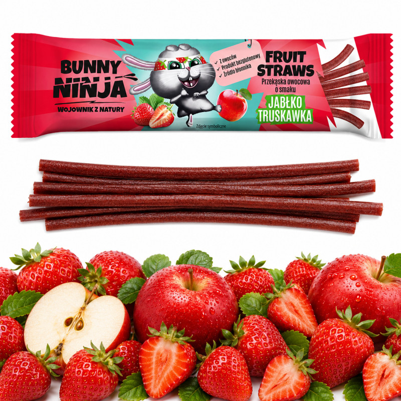 Bunny Ninja FRUIT STRAWS MINIONKI 48g MALINA TRUSKAWKA MANGO mix3 przekąsek