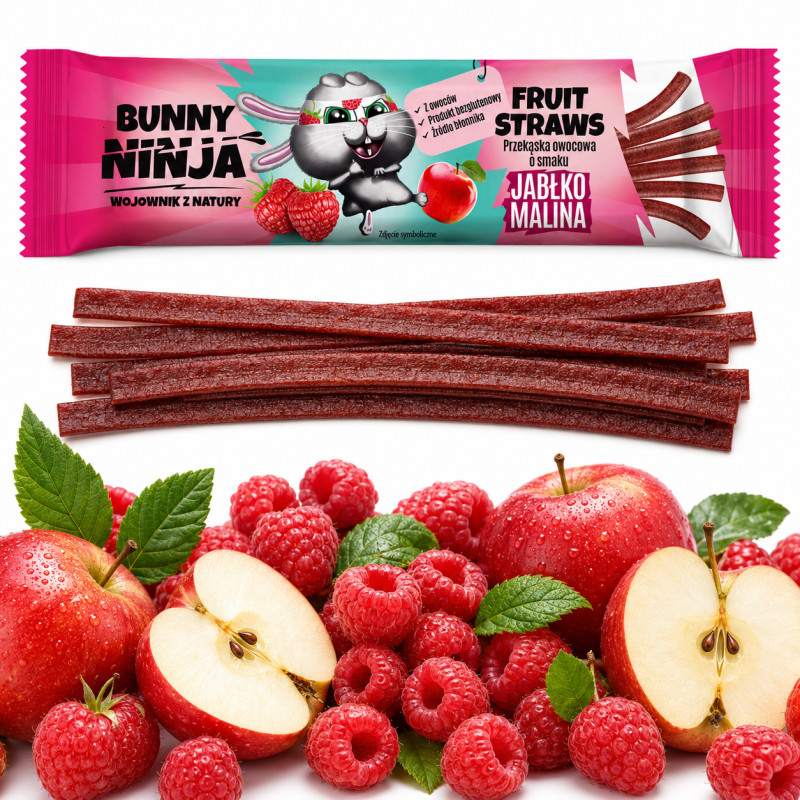 Bunny Ninja FRUIT STRAWS MINIONKI 48g MALINA TRUSKAWKA MANGO mix3 przekąsek
