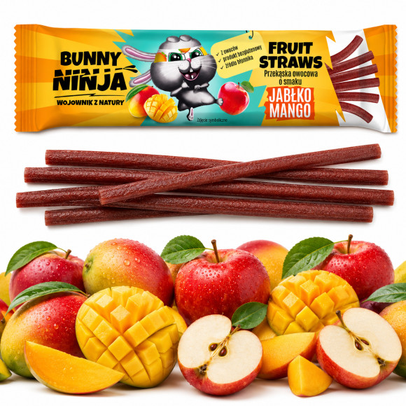 Bunny Ninja FRUIT STRAWS MINIONKI 48g MALINA TRUSKAWKA MANGO mix3 przekąsek