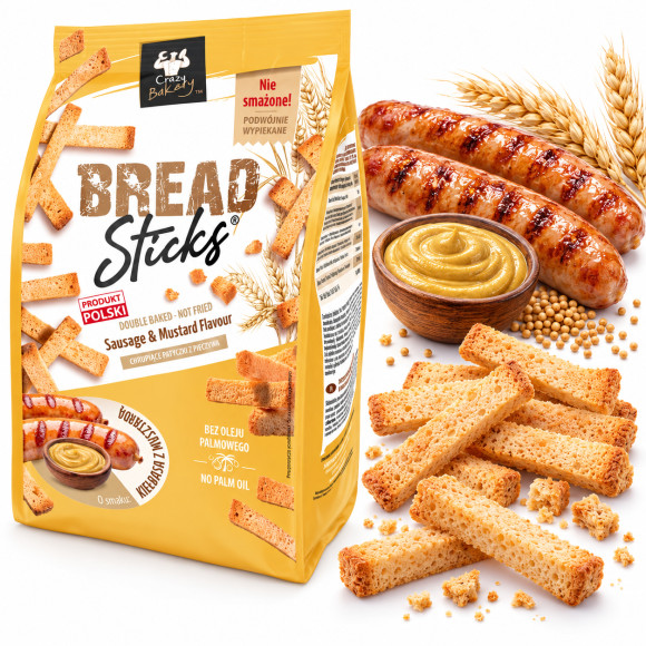 Bread Sticks PRZEKĄSKA Z PIECZYWA O SMAKU KIEŁBASY Z MUSZTARDĄ 60g