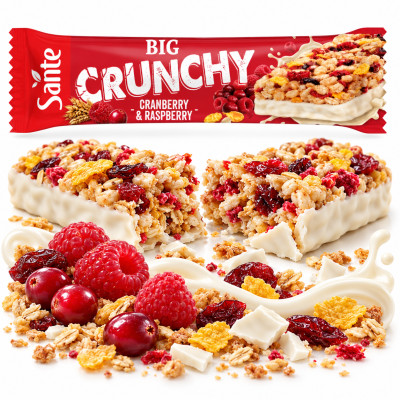 Sante BATON BIG CRUNCHY ŻURAWINA MALINA W POLEWIE WANILIOWEJ 50g