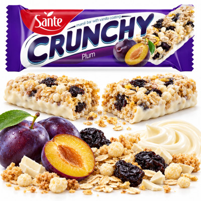 Sante BATON ZBOŻOWY CRUNCHY ŚLIWKOWY W POLEWIE WANILIOWEJ 40g