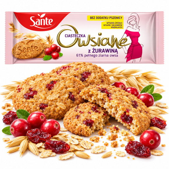Sante CIASTECZKA OWSIANE Z ŻURAWINĄ żurawinowe źródło błonnika 135g