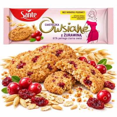 Sante CIASTECZKA OWSIANE Z ŻURAWINĄ żurawinowe źródło błonnika 135g