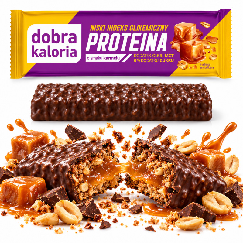 Dobra Kaloria BATON PROTEINOWY NISKI INDEKS GLIKEMICZNY IG Z MCT KARMEL 45g