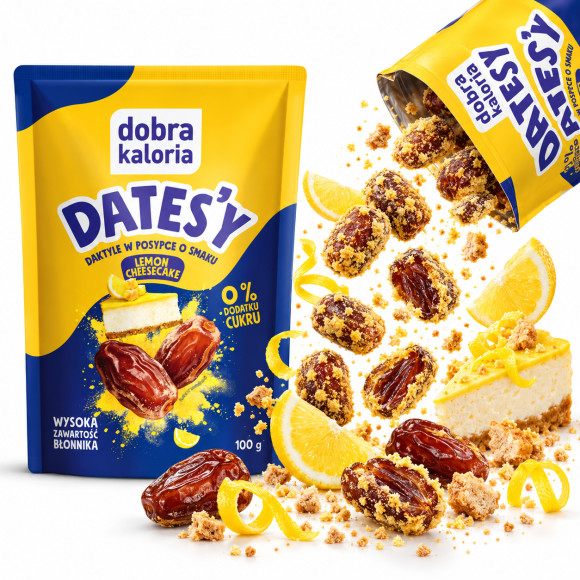 Dobra Kaloria DATES'Y DAKTYLE W POSYPCE SMAK LEMON CHEESECAKE 100g