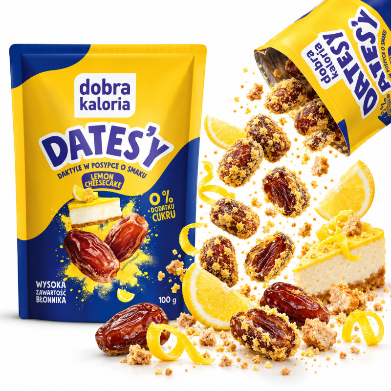 Dobra Kaloria DATES'Y DAKTYLE W POSYPCE SMAK LEMON CHEESECAKE 100g