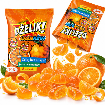 DŻELIK! ORANDŻIN - ŻELKI Z 8 WITAMINAMI BEZ CUKRU smak POMARAŃCZA 30g
