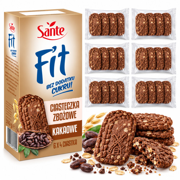 Sante FIT CIASTECZKA ZBOŻOWE KAKAOWE BEZ CUKRU 6X4szt 300g