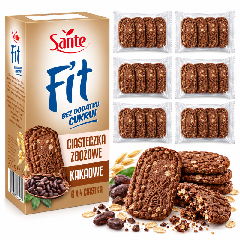 Sante FIT CIASTECZKA ZBOŻOWE KAKAOWE BEZ CUKRU 6X4szt 300g