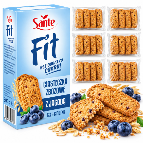 Sante FIT CIASTECZKA ZBOŻOWE Z JAGODĄ BEZ CUKRU 6X4szt 300g