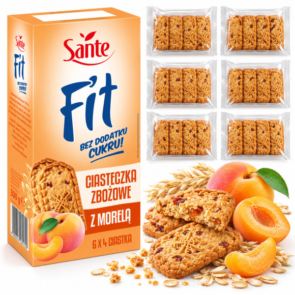 Sante FIT CIASTECZKA ZBOŻOWE Z MORELĄ BEZ CUKRU 6X4szt 300g