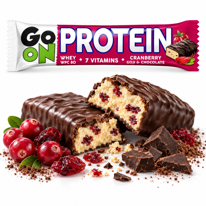 Sante GO ON BATON PROTEINOWY Z ŻURAWINĄ I JAG. GOJI oblewany czekoladą 50g