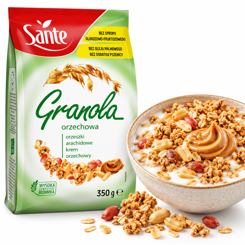 Sante GRANOLA ORZECHOWA 350g wysoka zawartość błonnika i WITAMINY!